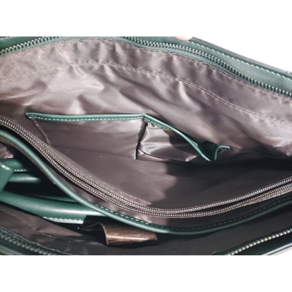 Mossimo Leather Laptop Tote Bag 13 inch Inside Messenger Bag Dark Green - Picture 13 of 14